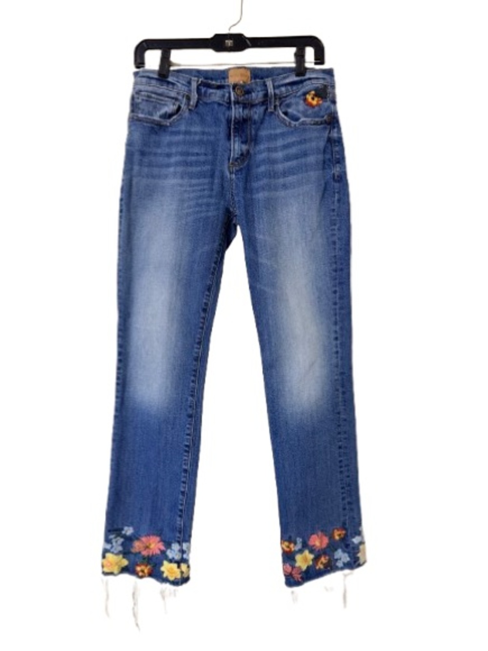 Driftwood Colette Embroidered Frayed Hem Crop Jeans Women’s Size 30 Boho Floral - Picture 2 of 6